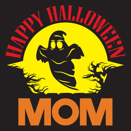 Halloween card with a spooky ghost on a black background.のイラスト素材
