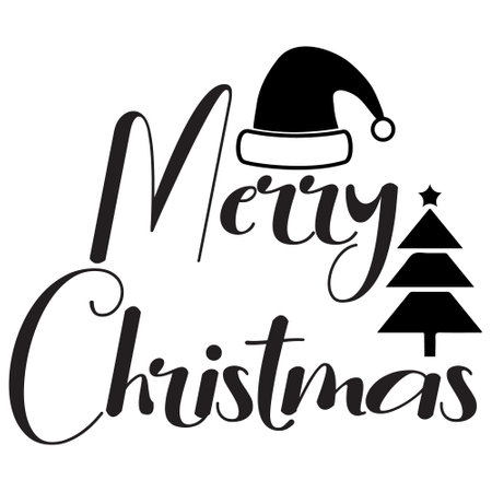 Merry Christmas Lettering with Santa Hat. Vector Illustration.のイラスト素材