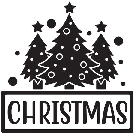 Christmas tree icon, black and white design. Vector Illustration.のイラスト素材