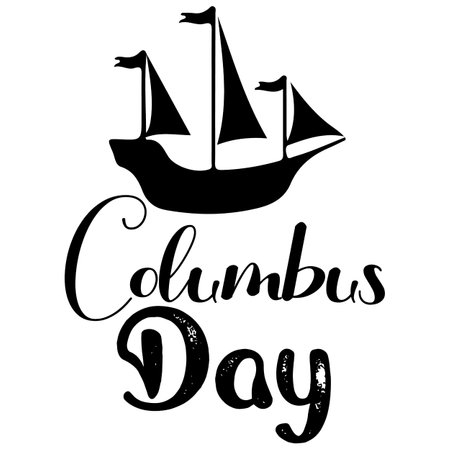 Columbus Day. Hand drawn lettering. Vector illustration on white background.のイラスト素材