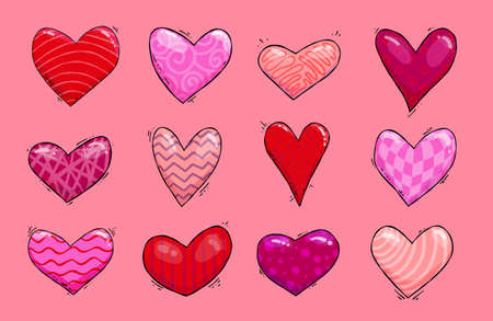Set of hand drawn vector Valentines Day heart illustrationsのイラスト素材