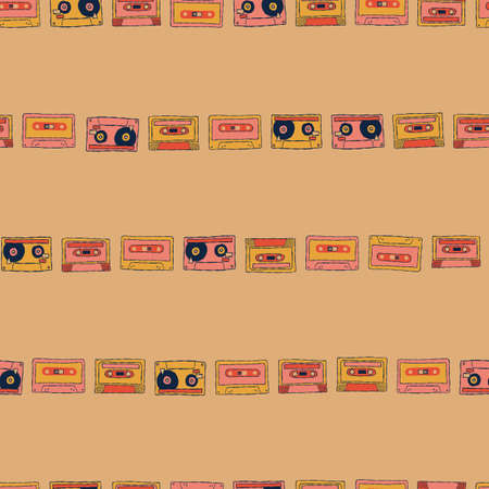 Vector nostalgic 80s 90s retro cassette tape stripe seamless repeat pattern background. Perfect for fabric, wallpaper, wrapping paper, scrapbooking projects.のイラスト素材