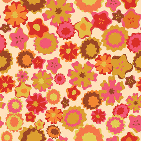 70s Retro flowers seamless vector repeat patternのイラスト素材