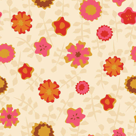 70s Retro flowers seamless vector repeat patternのイラスト素材