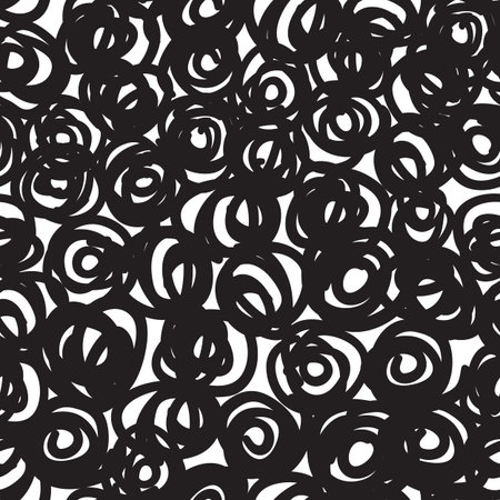 Scribbled black and white swirls seamless vector patternのイラスト素材