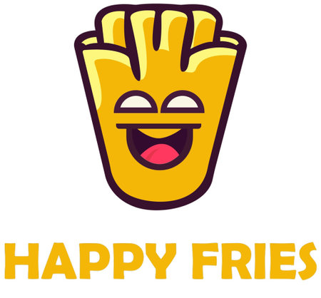 This logo template features a cute and playful design, perfect for any fast food or chips store. The logo depicts a cheerful fries box characterのイラスト素材
