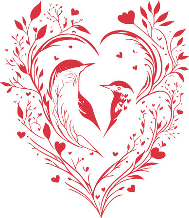 The "Valentine Bird Heart Shape" Illustration Vector File is a charming and romantic design that captures the essence of love and affection.のイラスト素材