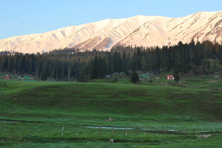 A view of a valley in a mountainの写真素材