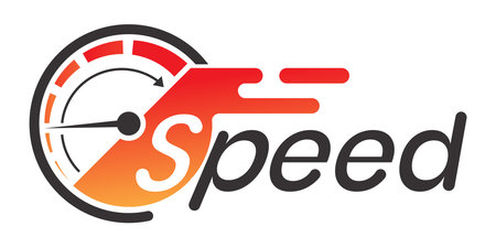 Speed logo with the speedometer concept is isolated on a white background.