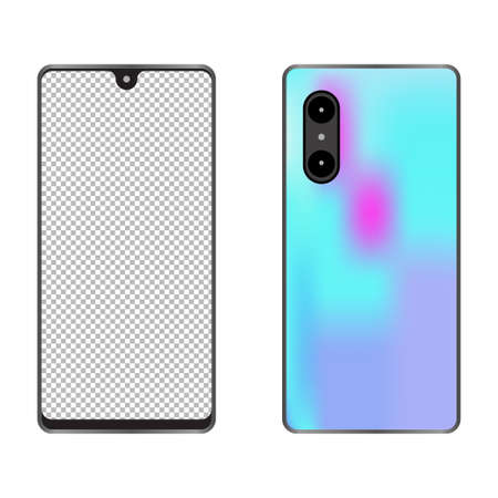 Mobile phone with a blank screen with a transparent background. mockup template design, vector illustration elements.のイラスト素材