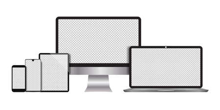 Realistic computers, laptops, tablets, smartphone monitors with a white backgroundのイラスト素材
