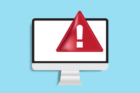 Computer monitor with red error messages or alarm Danger of damage to the device.のイラスト素材