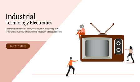 Web design industrial technology electronics, with television and human icon, template, banner, app, leaflet, poster - Vectorのイラスト素材