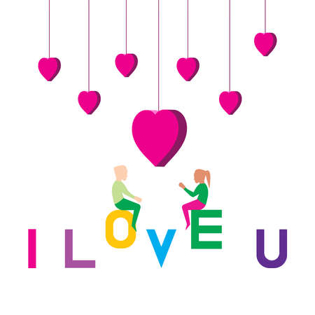 I love you vector illustration concept, valentine day concept, boy and girl happiness.のイラスト素材