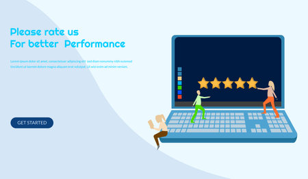 Customer review rating vector illustration, give review rating and feedback, 5 stars, can used for landing page,marketing review, template, ui, web, app, poster, banner, leaflet, backgroundのイラスト素材