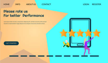 Customer review rating vector illustration, give review rating and feedback, 5 stars, can used for landing page,marketing review, template, ui, web, app, poster, banner, leaflet, backgroundのイラスト素材