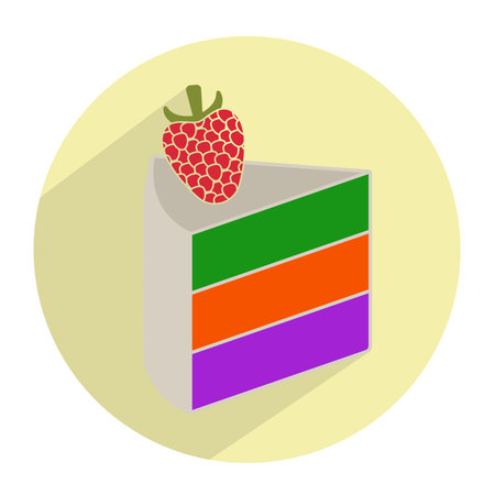 slice of rainbow layer cake with raspberry fruit