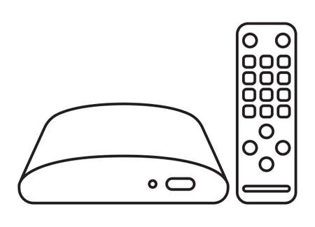 Digital media player setup box with remote controllers line art icon for apps and websitesのイラスト素材