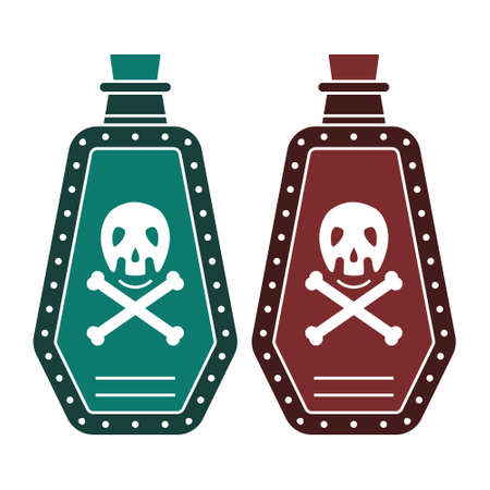 Flat color icon poison bottle or poisonous chemicals with crossbones for apps or websitesのイラスト素材