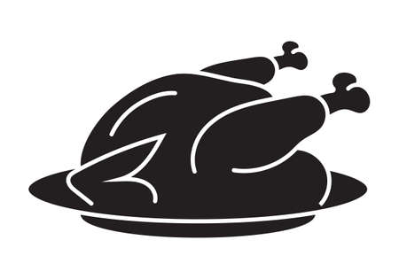 Thanksgiving dinner roast turkey flat vector icon for apps or websitesのイラスト素材