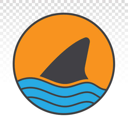Shark attack warning sign with shark dorsal fin flat color icon for apps and websitesのイラスト素材