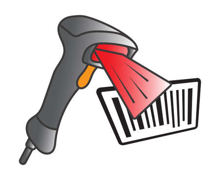 flat color icon handheld barcode scanner with bar code for apps or websitesのイラスト素材