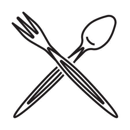 Spoon and fork line art vector icon for apps or websitesのイラスト素材