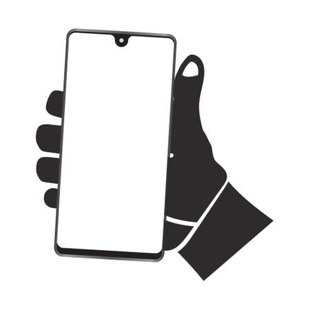 Hand holding mobile phone or  smartphone flat vector icon for apps and websitesのイラスト素材
