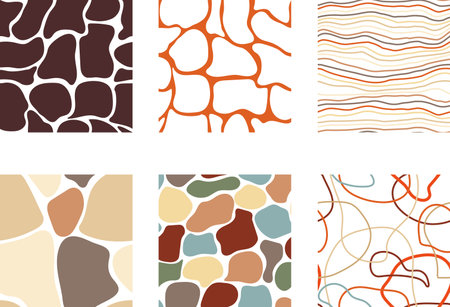 Abstract shape squares. Isolated seamless pattern set. Loopable swatch collection. Print textile template.のイラスト素材