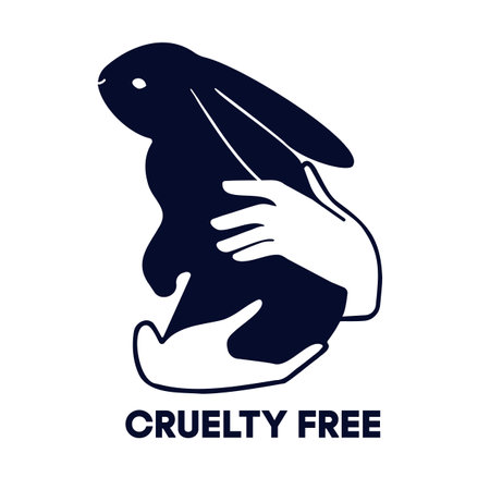 Animal protection logo. Hands hold bunny. Black and white vector illustration. Cruelty free concept.のイラスト素材
