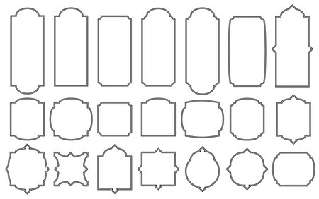 Set of vector decorative vintage frames. 21 line border elements. Simple geometrics frame linear shapes. Collection for tag templates. Blank graphic layouts for an event decoration.のイラスト素材