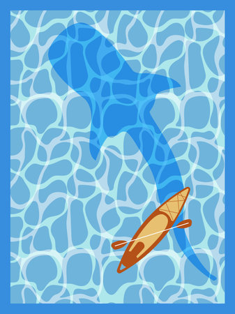 Canoe swimming on top of whale shark poster.のイラスト素材