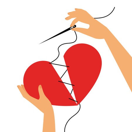 Hand is stitching broken heart.のイラスト素材