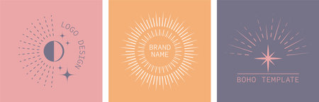 Minimal geometric style sun moon posters.のイラスト素材