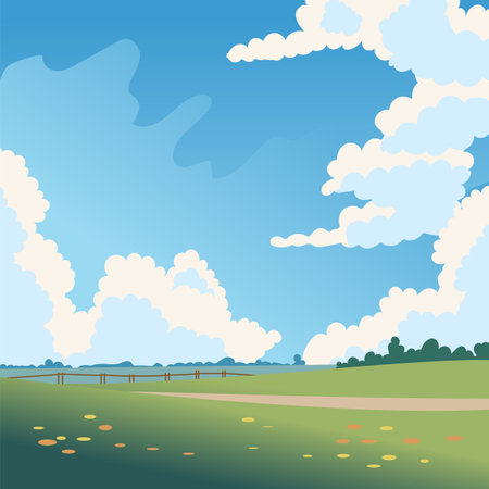 Rural farmland and cloudy sky landscape.のイラスト素材
