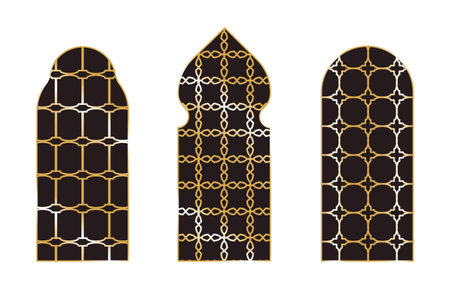 Arabian window set with golden frame.のイラスト素材