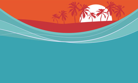 Ocean wave splashes with tropical island view.のイラスト素材