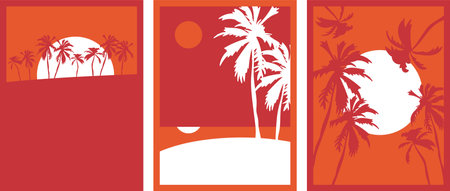 summer posters with palms sun and moonのイラスト素材