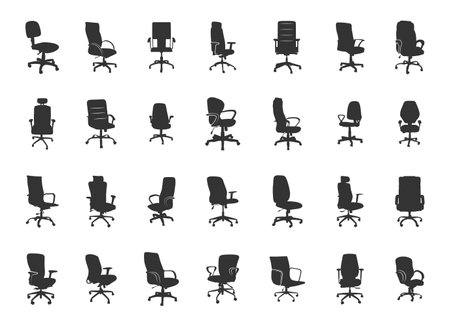 Office chairs silhouette, Office chairs vector, Modern office chair silhouetteのイラスト素材