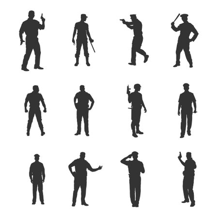Police officer silhouettes, Set of policeman silhouetteのイラスト素材