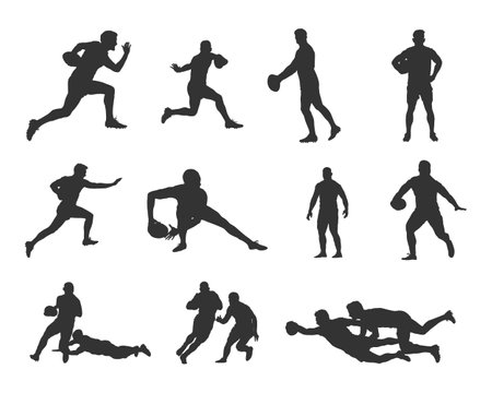 Rugby player silhouettes, Rugby player silhouette setのイラスト素材