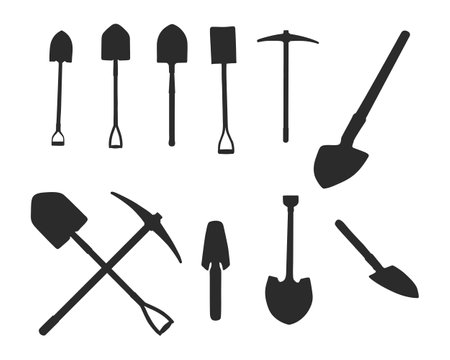 Shovels vector silhouettes, Spade silhouettesのイラスト素材