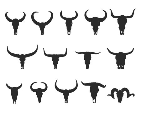 Skull bull silhouette, Buffalo skull silhouettes, Horns and skull silhouette, Bison skulls silhouetteのイラスト素材