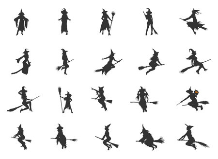 Witch silhouettes, Halloween witch silhouettes, Halloween witch's, Female witch silhouettesのイラスト素材