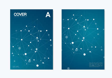 Brochure template design. Abstract connect polygonal network background with dots and lines.のイラスト素材