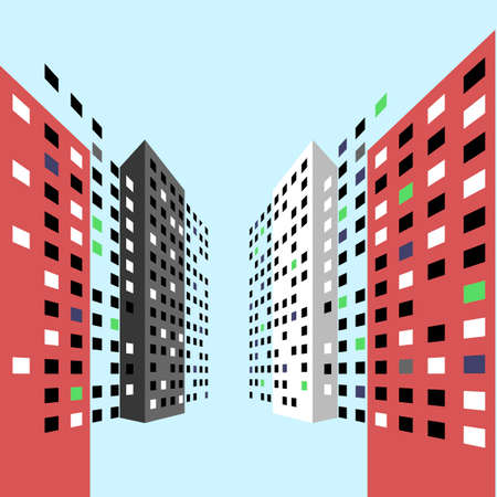 Abstract panorama color buildings on street.