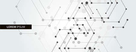 Geometric hexagon connect with connected line and dots. Simple technology graphic background. Vector...