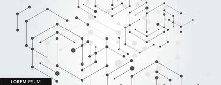 Geometric hexagon connect with connected line and dots. Simple technology graphic background. Vector banner designのイラスト素材