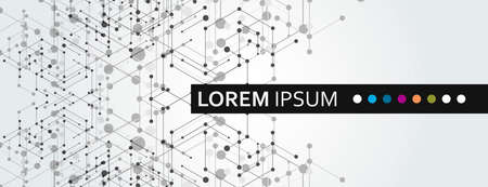 Geometric hexagon connect with connected line and dots. Simple technology graphic background. Vector banner designのイラスト素材