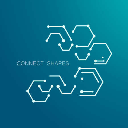 Line and dots connect vector. Geometric hexagon abstract molecular structure.